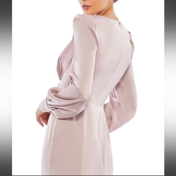 NWT Ieena for Mac Duggal Satin Surplice Bishop Sleeve Ruched A-Line Gown Sz 4 - Picture 14 of 16